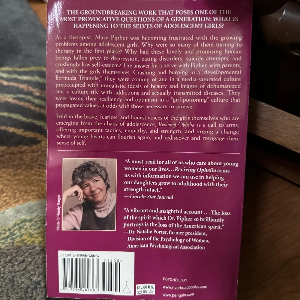 REVIVING OPHELIA Saving The Selves of Adolescent Girls by Mary Pipher Book